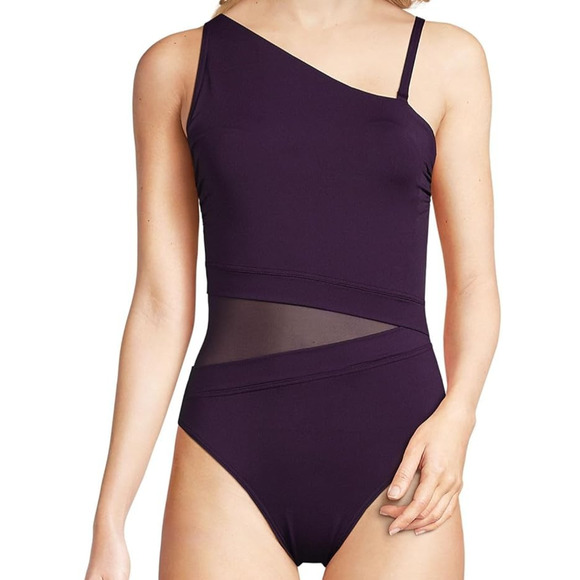 New Lands' End $125 Sz 14 Blackberry Purple Smoothing Control Mesh Swimsuit - Picture 1 of 14